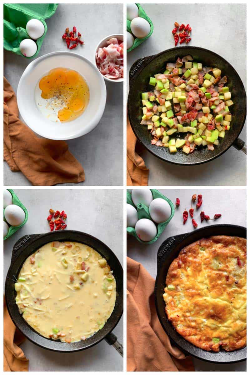 Step by step hw to make spicy bacon frittata