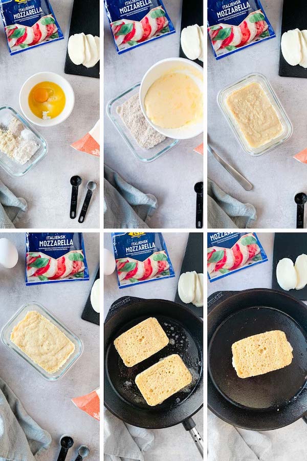 Step by step how to make keto grilled cheese.