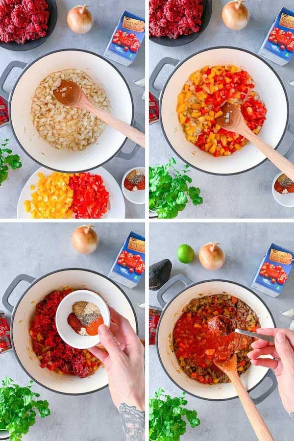 Step by step instruction how to make no bean chili