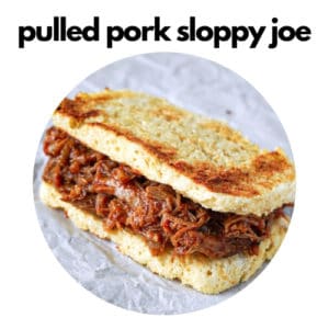 Pulled pork sloppy joe sandwich with toasted keto bread.