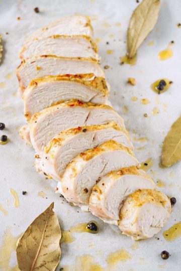 Brined and baked mustard chicken breasts - Here To Cook