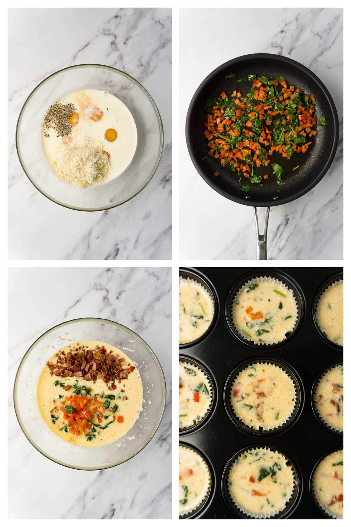 4 images collage picture showing how to make keto egg muffins.